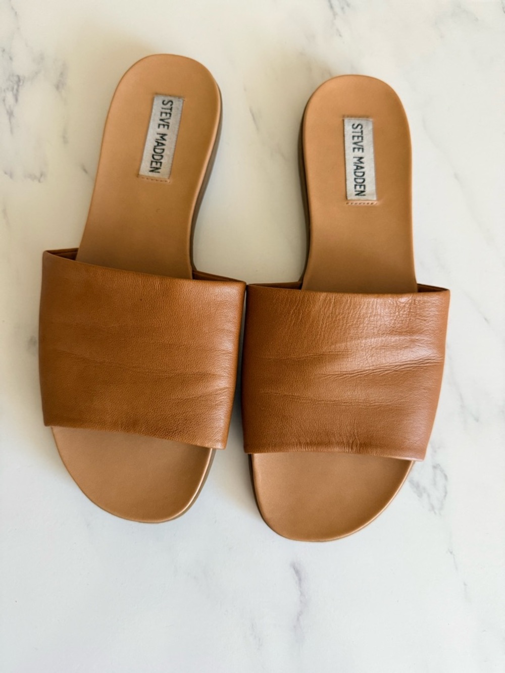 Steve Madden Tan Slide Sandals with Wide Band - Picture 2 of 5